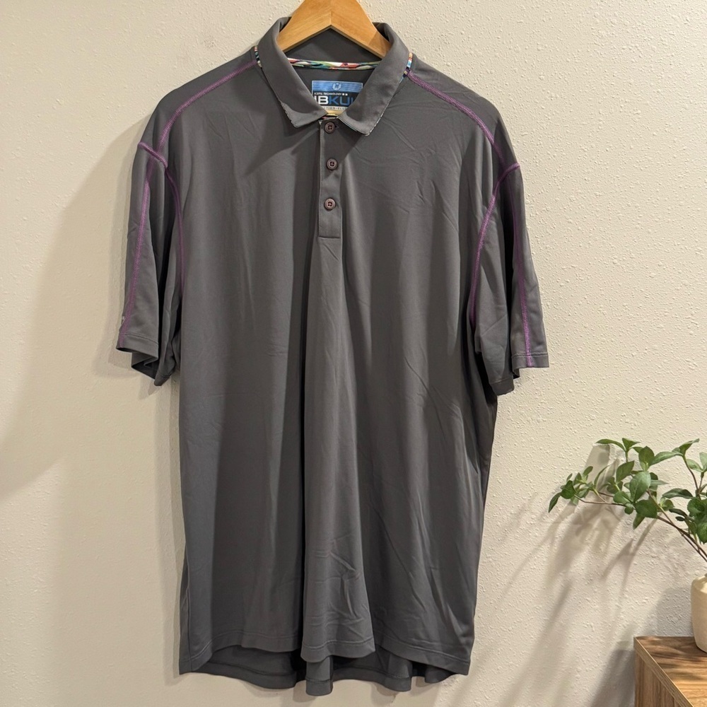 IBKUL Men's XL Gray Performance Polo Shirt UPF 50  Flip Collar Golf Athleisure